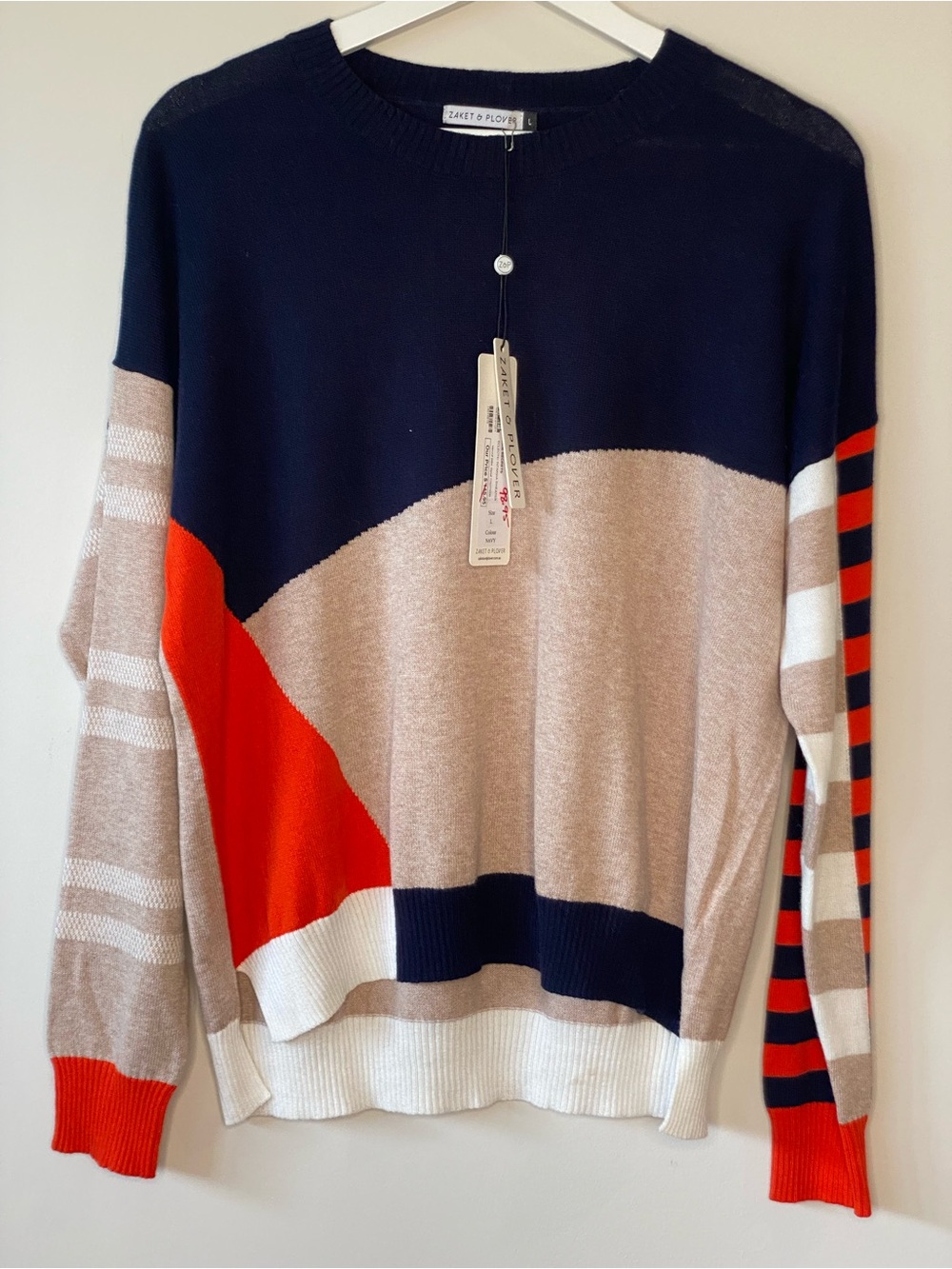 Zaket & Plover Colorblock Pullover Sweater - Navy, Beige, Red L